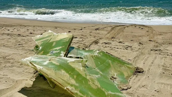 A piece of fiberglass on a beach in Nantucket.