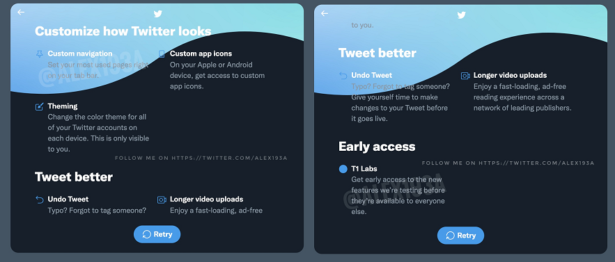 Twitter Blue intro screen