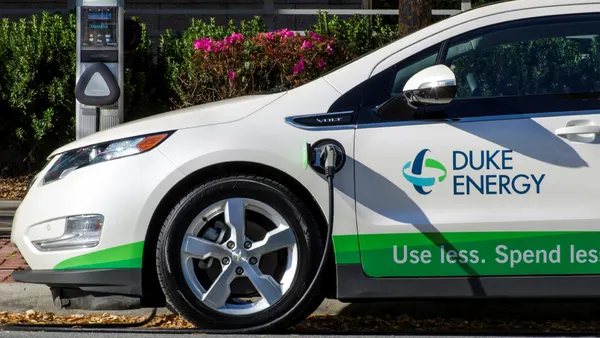 A Volt charges at a Duke Energy charging station.