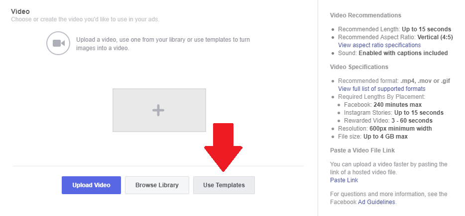 Where to find the new Facebook video options in Ads Manager