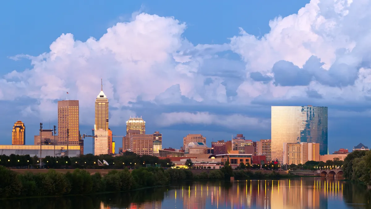 Indianapolis city skyline at sunset