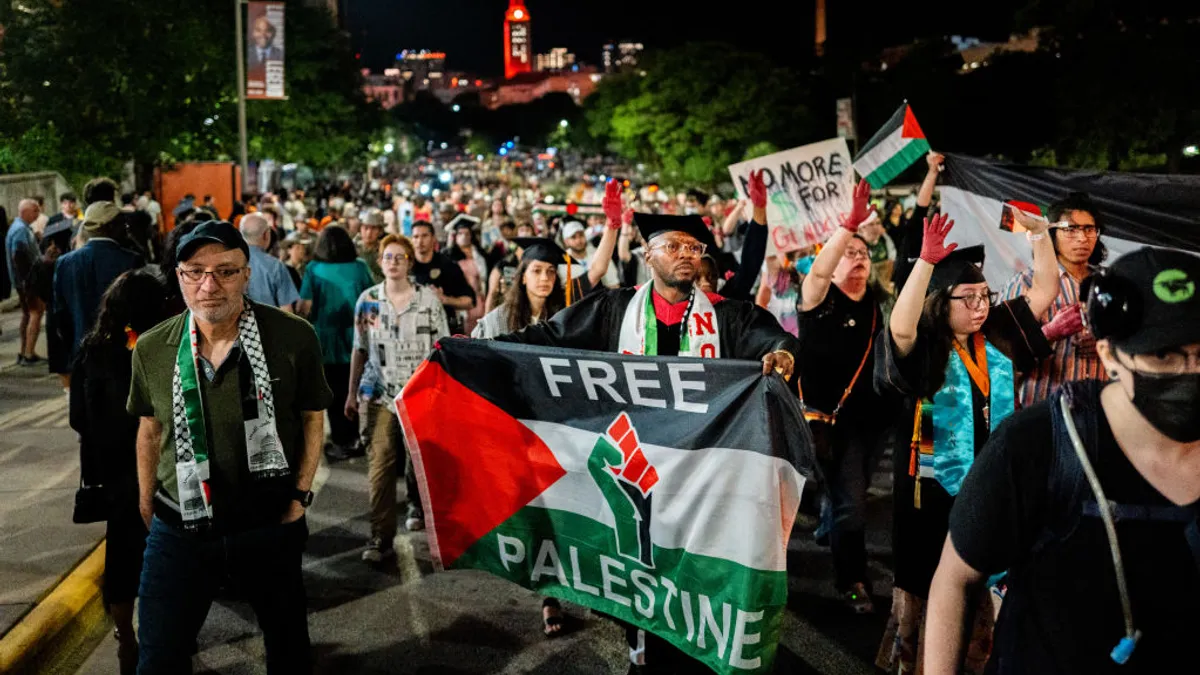 A group of University of Texas at Austin students protest the Israel-Hamas war.