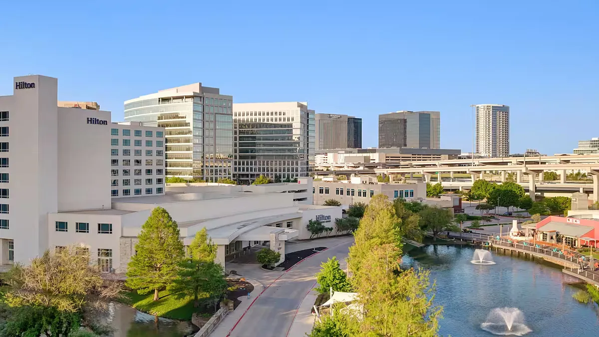 An aerial shot of the Hilton Dallas/Plano Granite Park.