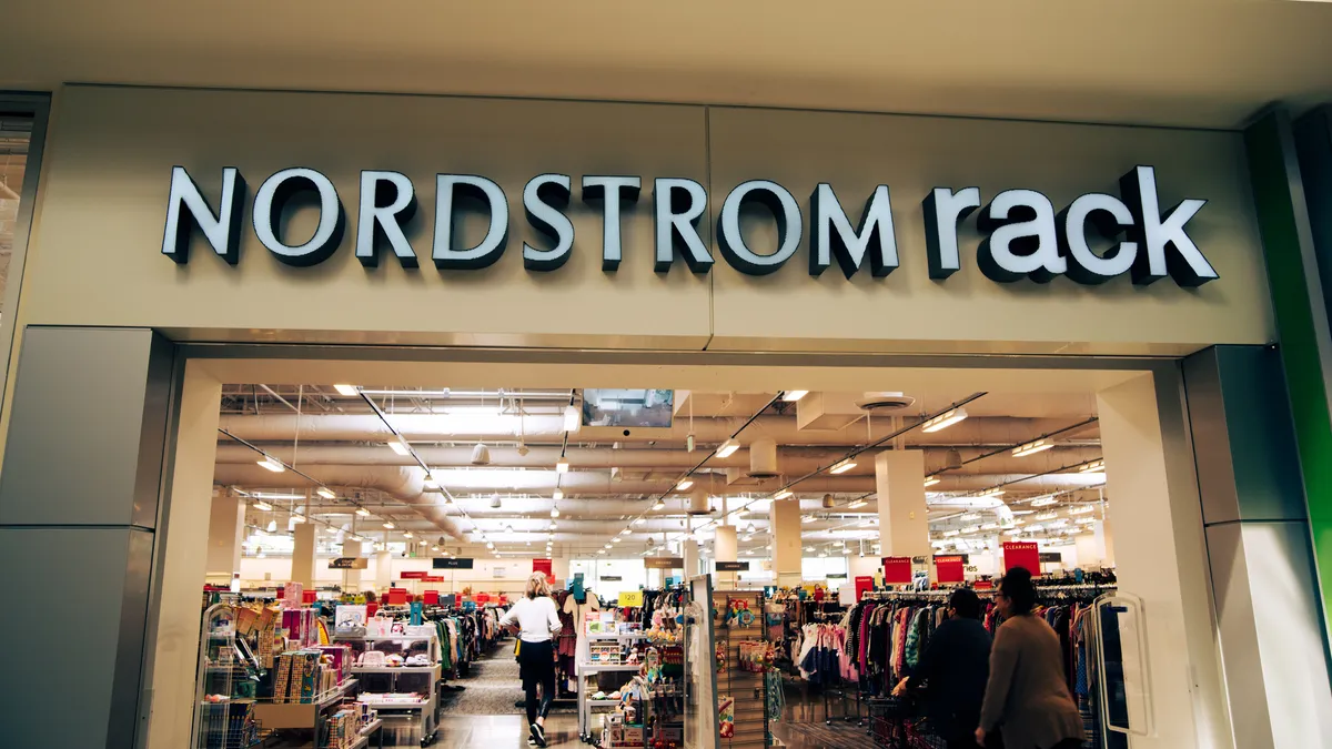 A mall entrance to a Nordstrom Rack store.