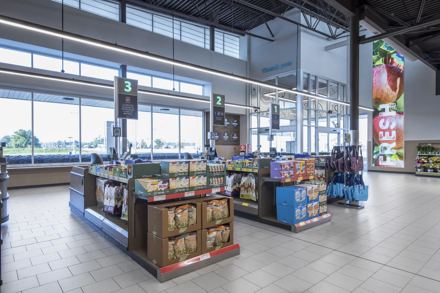 Cash registers at an Aldi store