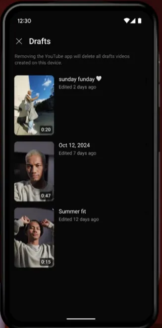YouTube Shorts drafts