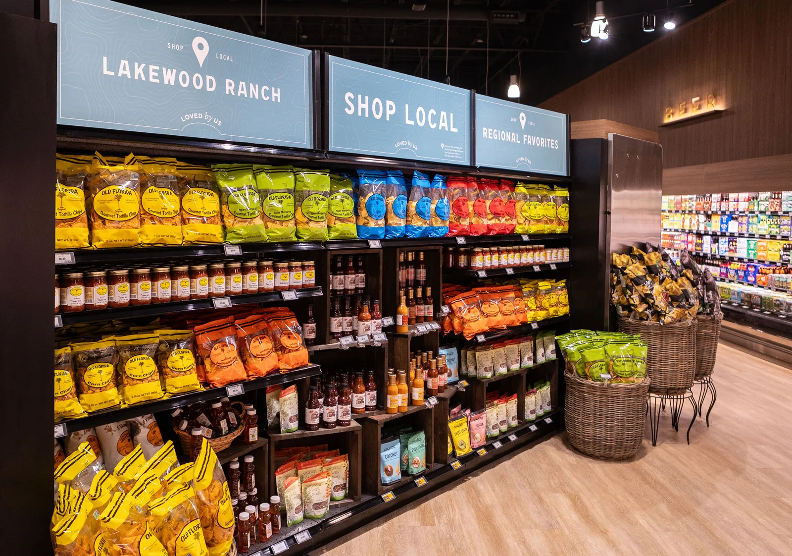 The Fresh Market&#x27;s local assortment shelves at its store in Lakewood Ranch, Florida