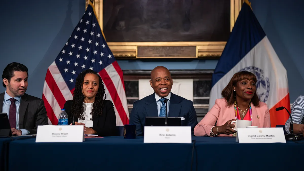 New York City Mayor Eric Adams fields questions during a press conference.