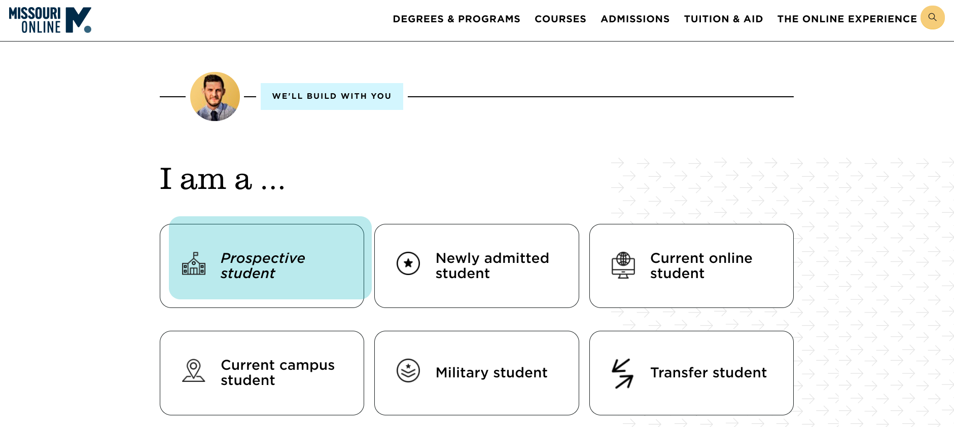 A screenshot of the Missouri Online portal showing access options for student groups