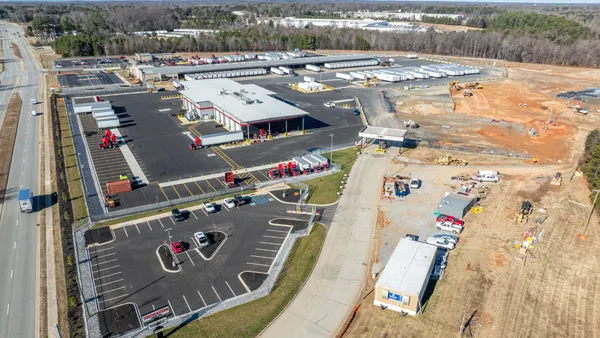 An aerial view of Southeastern Freight Lines' Greensboro, North Carolina, facility, showing an expanded campus.