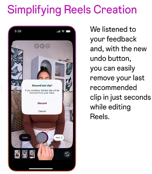 Instagram Reels camera updates