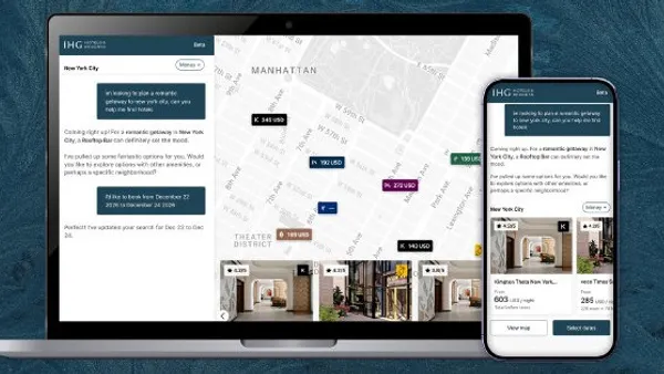 A rendering shows IHG's new conversational search functionality on its website and mobile app.
