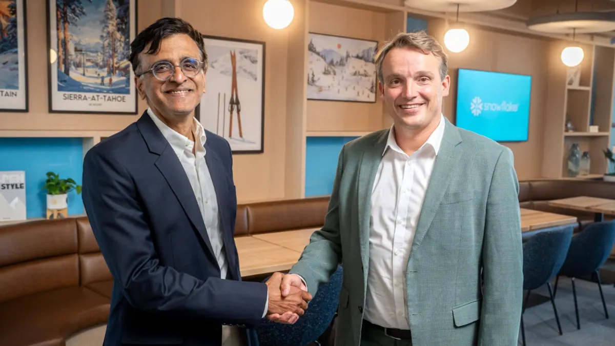 Snowflake’s CEO, Sridhar Ramaswamy (left), and SAP’s CEO and Chairman of the Executive Board, Christian Klein.