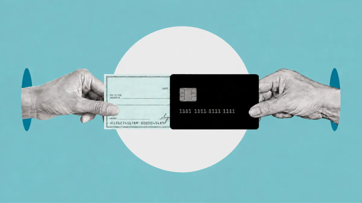Image of a credit card and check mixing