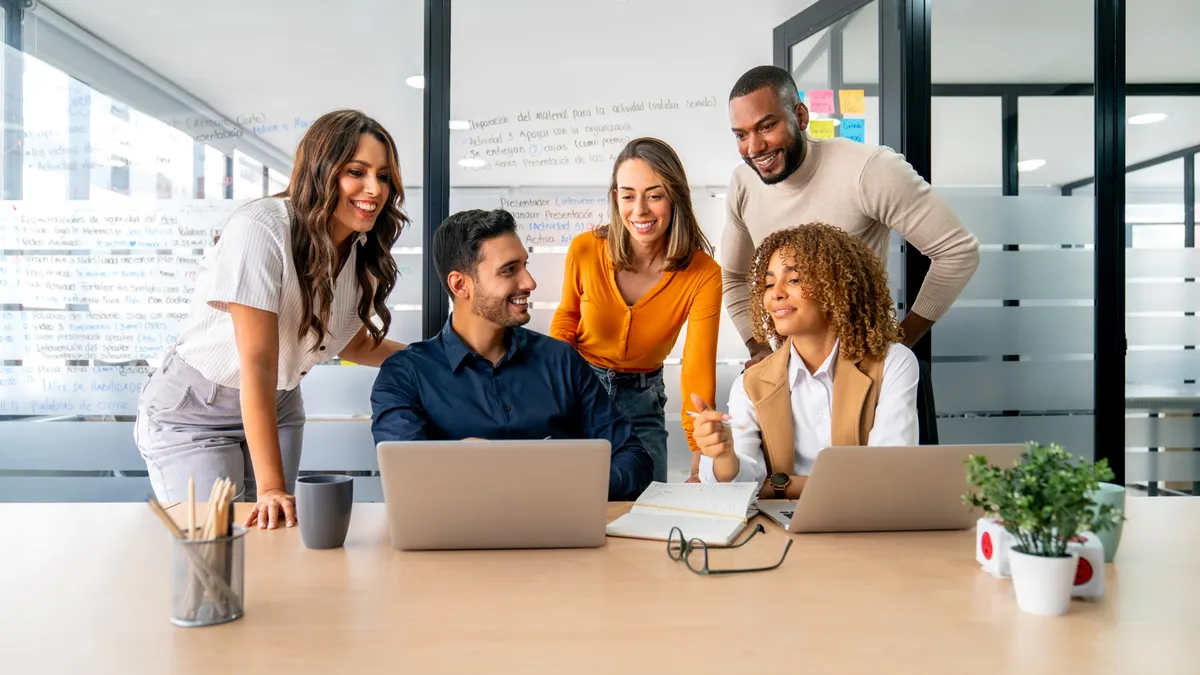 Business people discussing ideas in a meeting at the office.