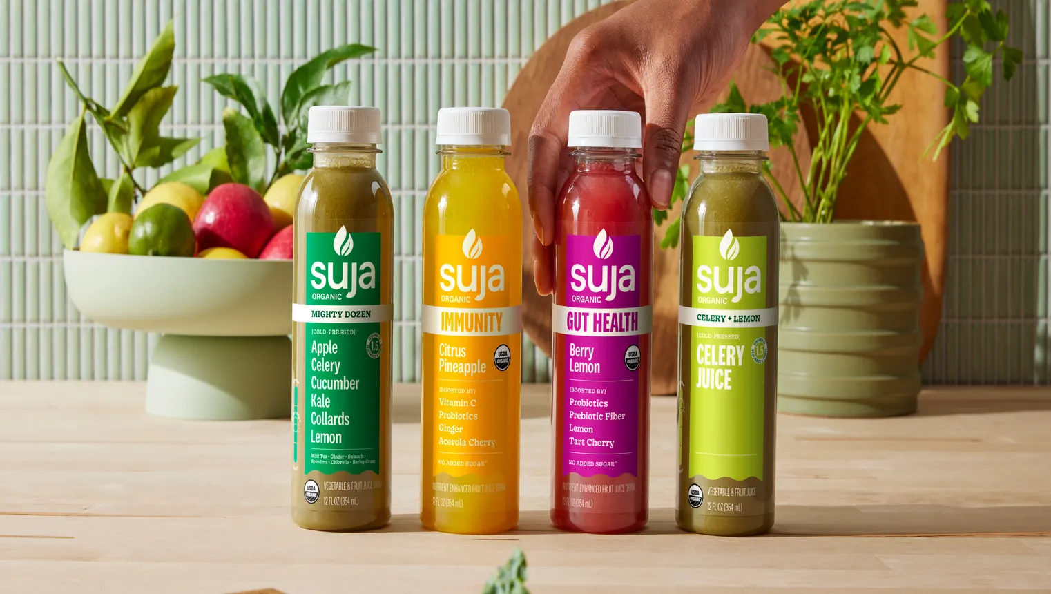 Bottles of Suja Life.