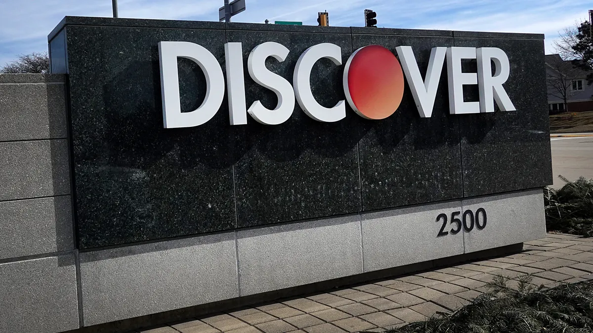 A sign for Discover Financial Services