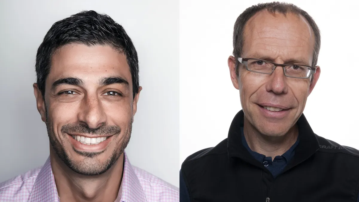 Two headshots: left, Carlo Rizzuto, a partner at Versant Ventures; right, Andrew Phillips, CEO of Nexo Therapeutics.