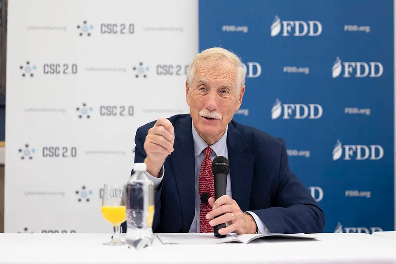 Sen. Angus King discussed a report on the implementation of cybersecurity recommendations during a presentation on Sept. 19, 2024 in Washington D.C.