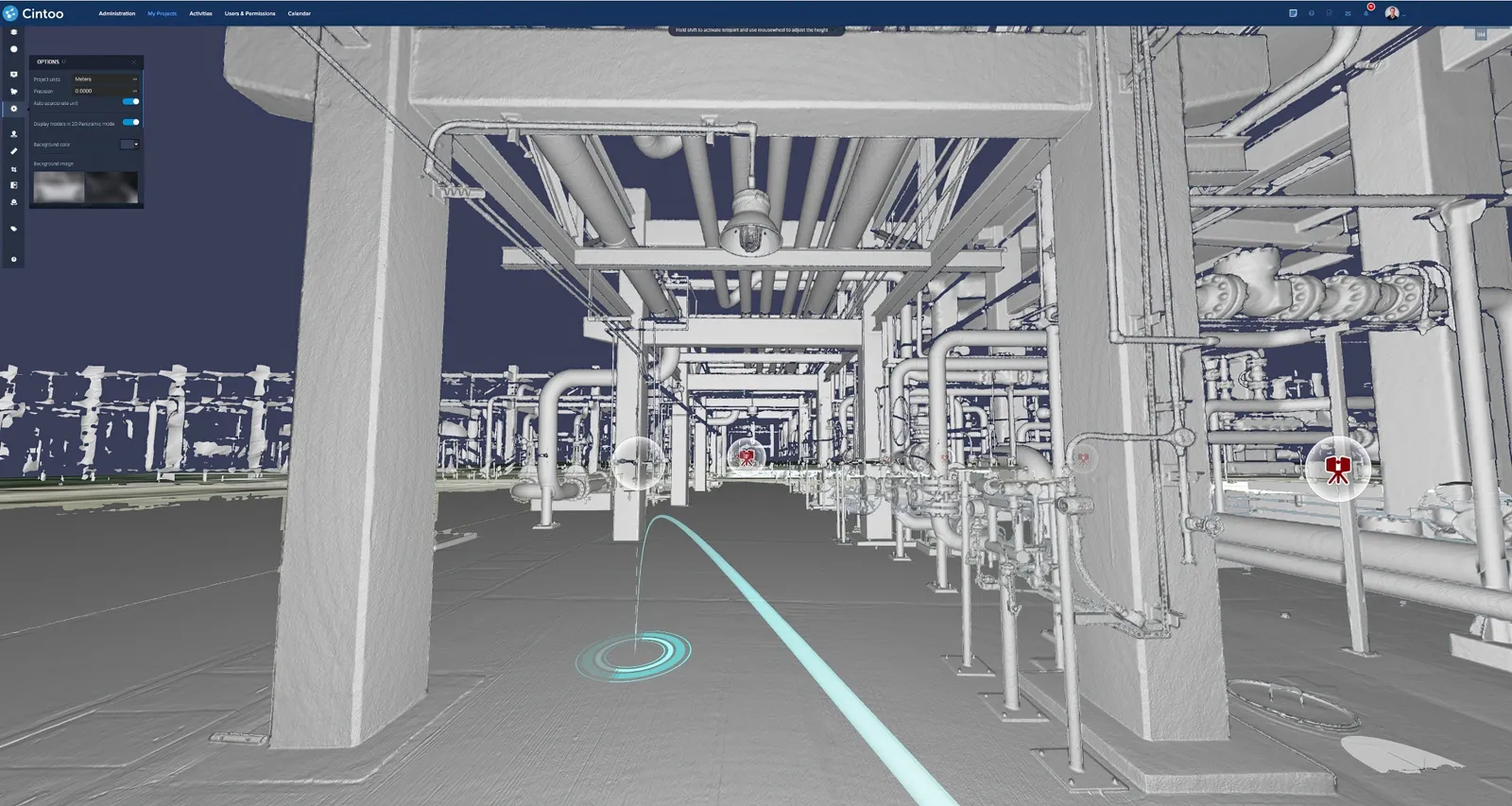 A rendition of an as-built jobsite shows virtual columns and beams.