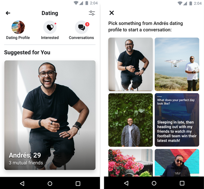 Screenshots of Facebook Dating