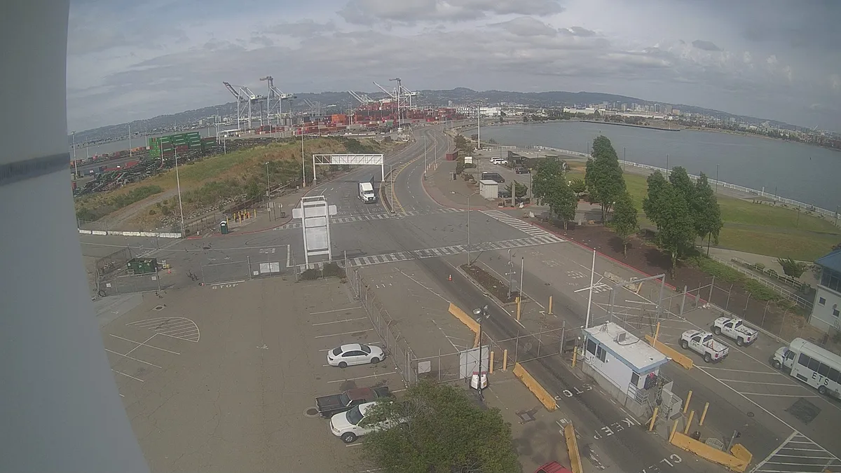 A gate camera view of Everport Terminal Services at the Port of Oakland, captured June 6 at 4:23 pm.