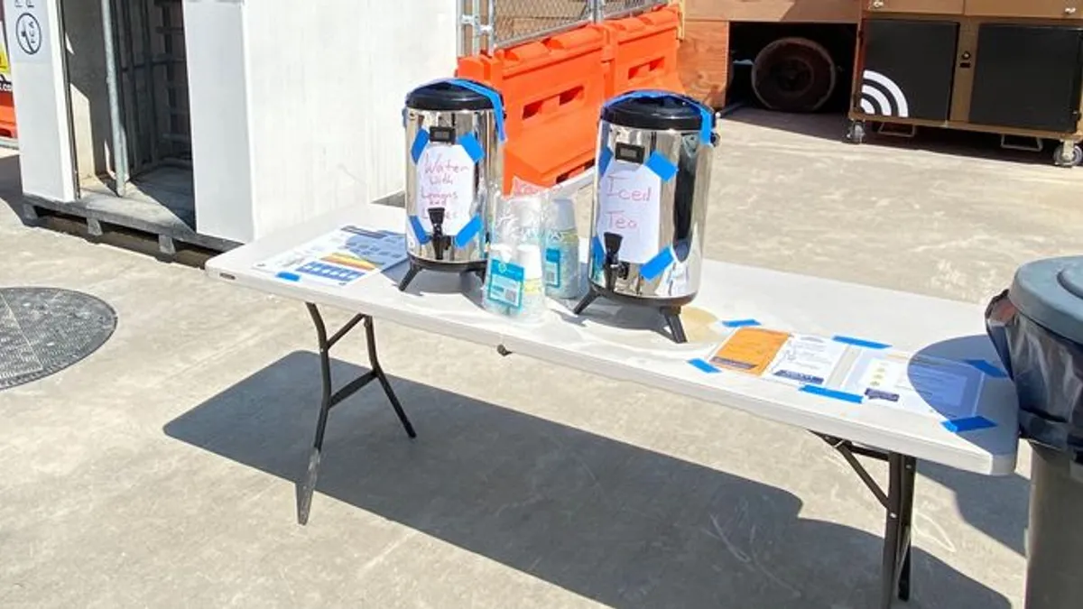 An area for workers to hydrate on a construction jobsite.