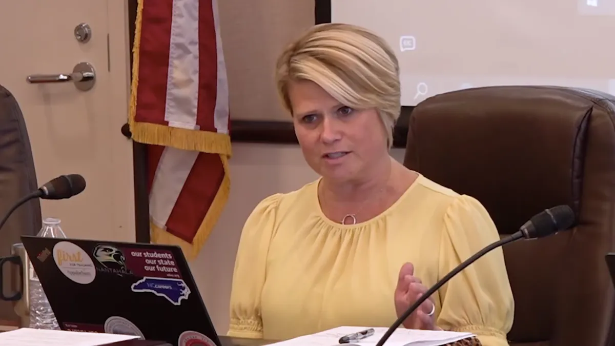 North Carolina Superintendent Catherine Truitt speaks in a school board meeting