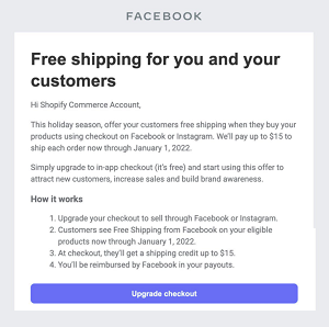 Facebook shipping notification