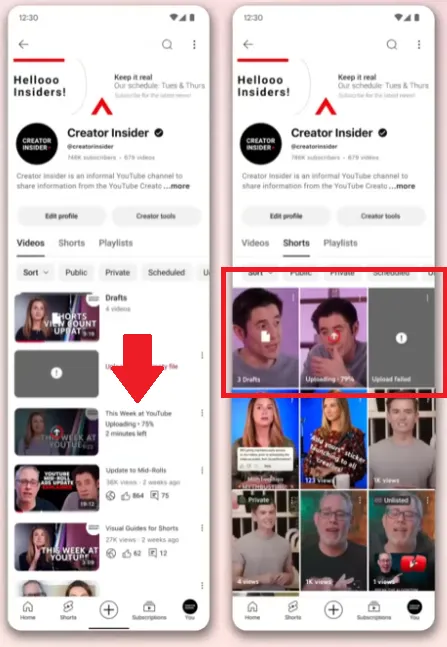 YouTube uploads