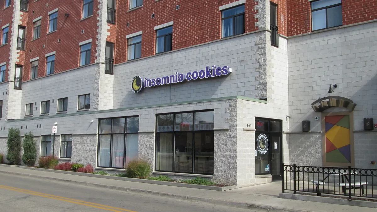 The storefront of an Insomnia Cookies bakery is pictured in East Lansing, Michigan on October 22, 2014.