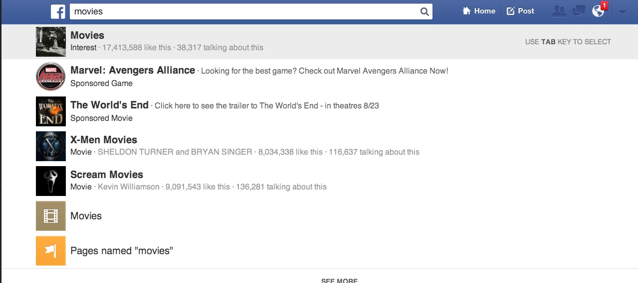 Facebook search ads example