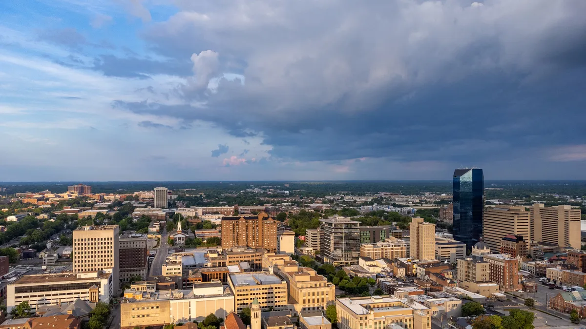 Aerial view of downtown Lexington and the campus of the University of Kentucky