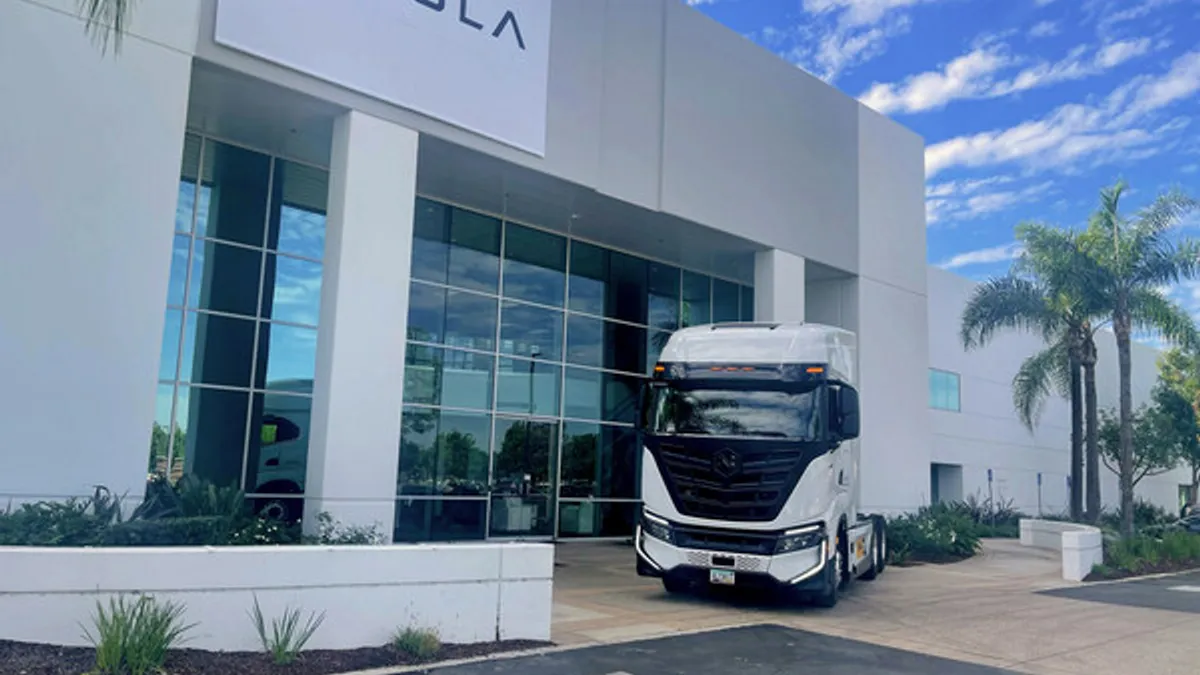 A Nikola vehicle parked in front of their Cypress, California operations.