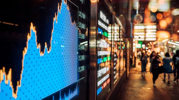 Financial stock exchange market display screen board on the street