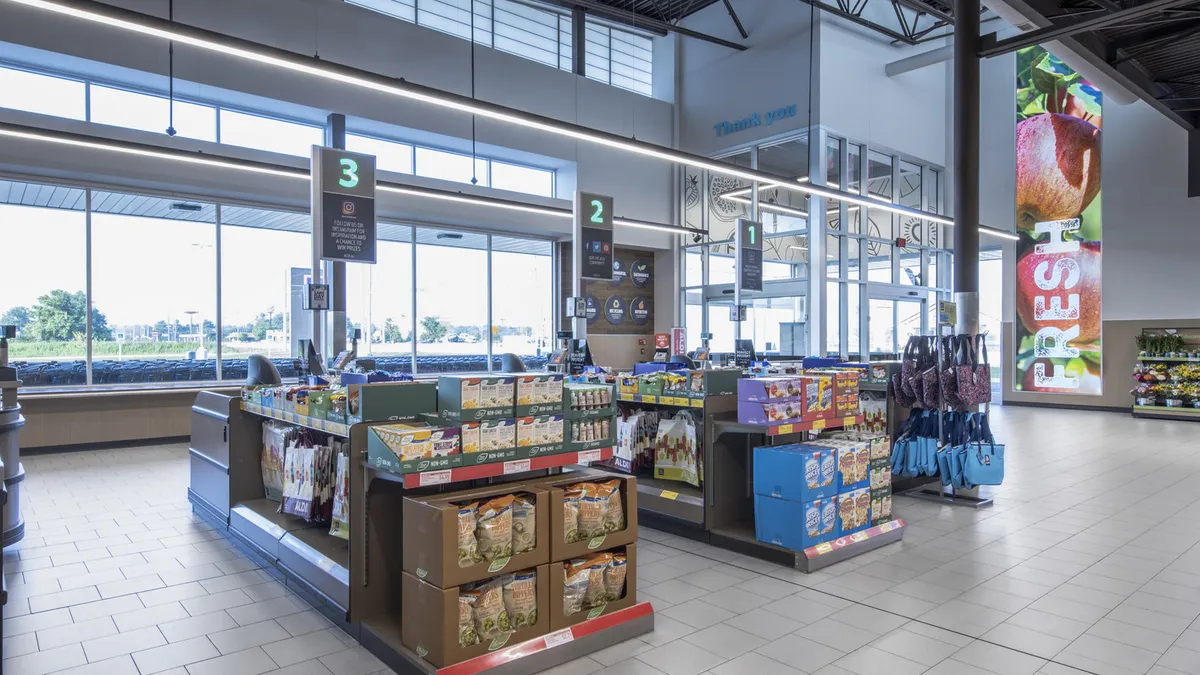 Cash registers at an Aldi store