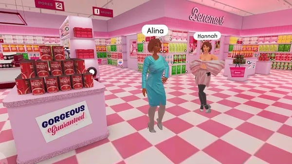 Virtual grocery store featuring Benefit Cosmetics.