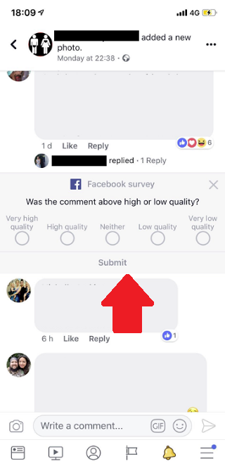 Facebook comment quality feedback
