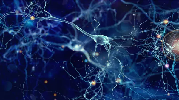 An illustration of neuron cells in abstract dark space.