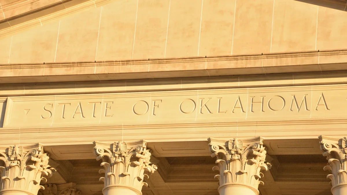 The front facade of the Oklahoma State Capitol building.