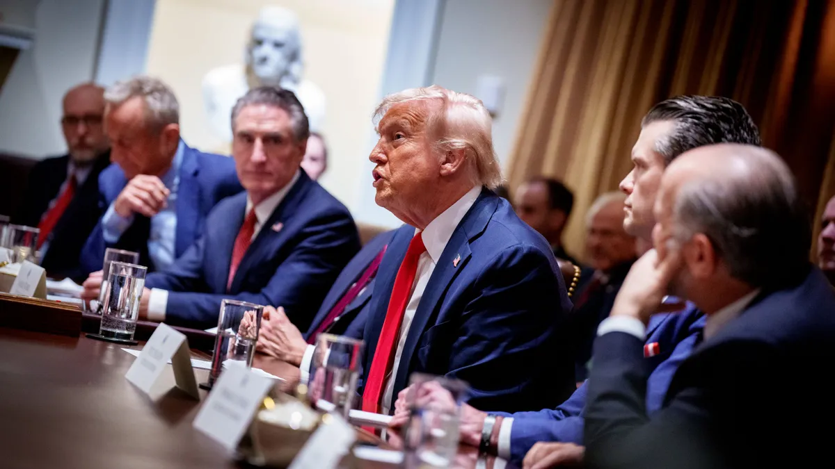 President Donald Trump speaks during a cabinet meeting at the White House on Feb. 26, 2025.