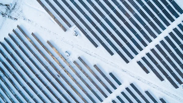 Panoramic view of a solar farm in the Appalachian Mountains near Nesquehoning, Pennsylvania.