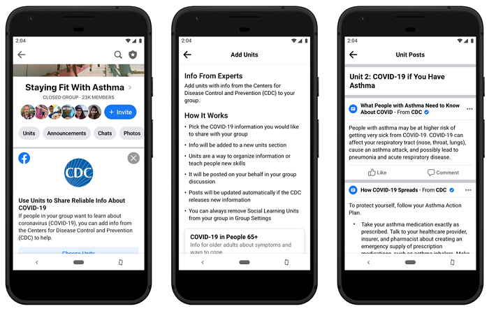 Facebook COVID-19 learning units