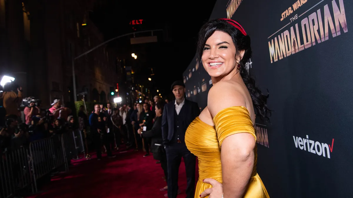 Gina Carano attends the premiere of Disney+'s 'The Mandalorian' at El Capitan Theatre.