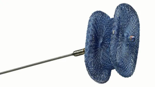 An image of an oval blue medical device.