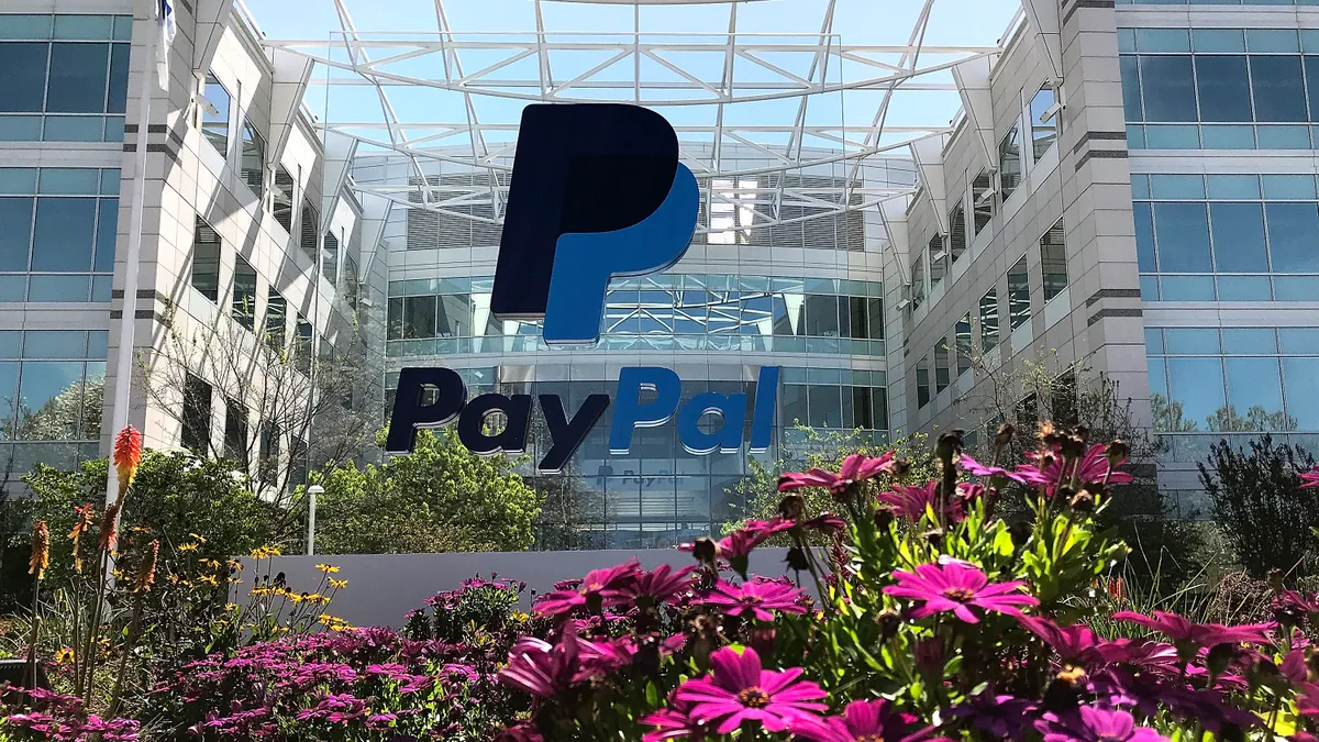 View of PayPal logo outside of company headquarters