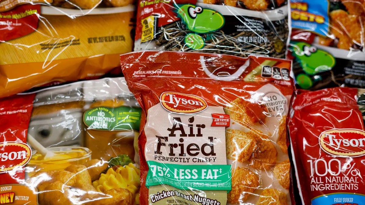 Bags of frozen chicken with the Tyson logo sit in a Safeway store on Aug. 8, 2023