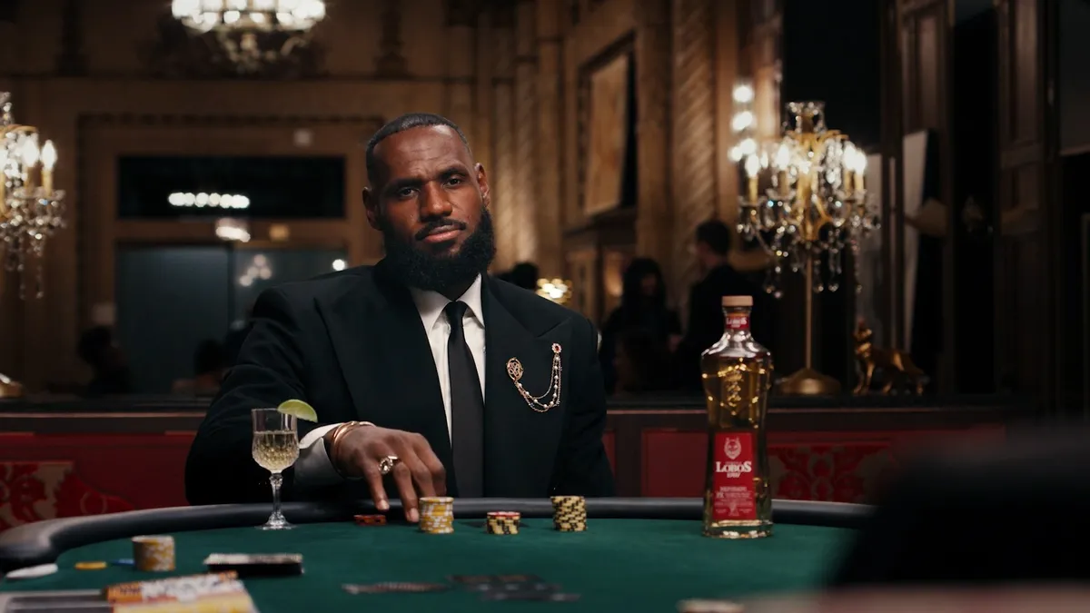 LeBron James playing cards in a Lobos 1707 Tequila & Mezcal ad