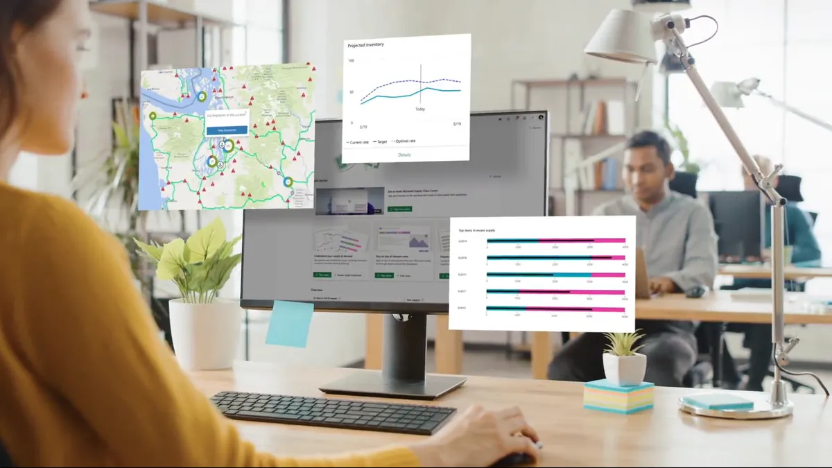 An individual using Microsoft software for supply chain planning.