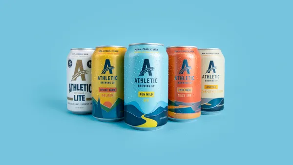 Five cans of Athletic Brewing's flagship beers